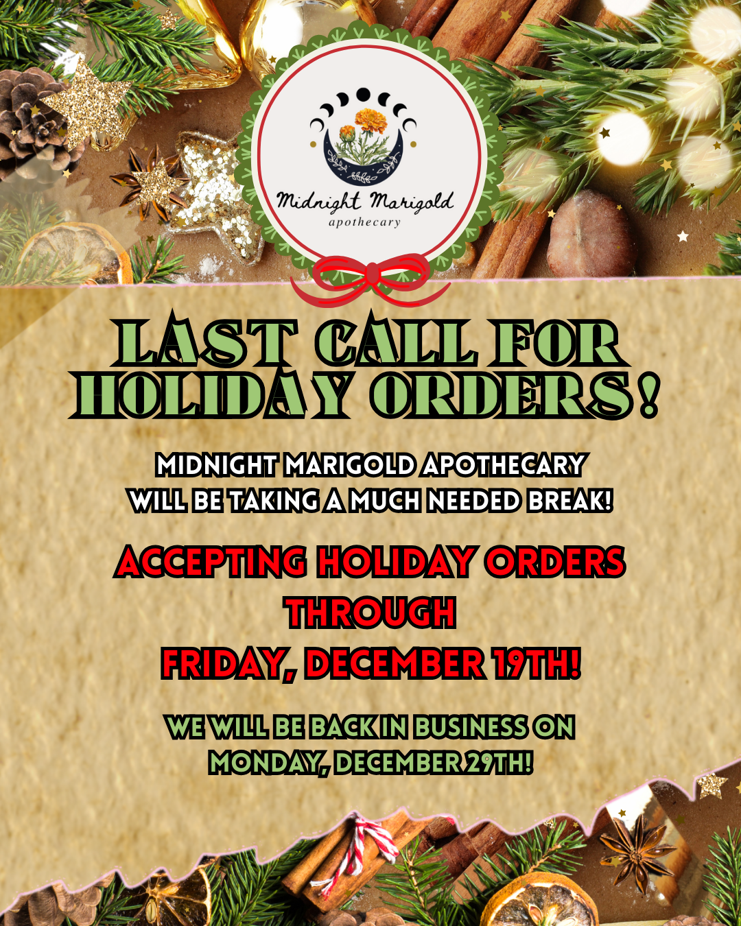 Last Call For Holiday Orders!